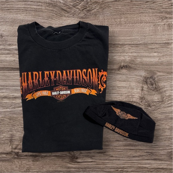 Harley Davidson Men’s Skull Cap & T-Shirt Chicago IL 2XL Black Used - Picture 1 of 5
